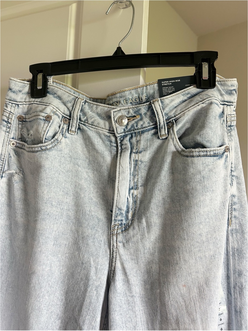 New ! American Eagle Stretch Super High-Waisted Baggy Wide-Leg Jean Salty Air 6S - Picture 7 of 14